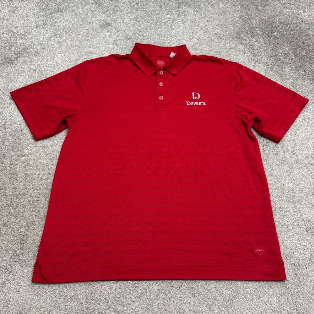 Callaway X Series Golf Polo Shirt Mens 2XL Striped Knit Red Dewars Scotch Logo